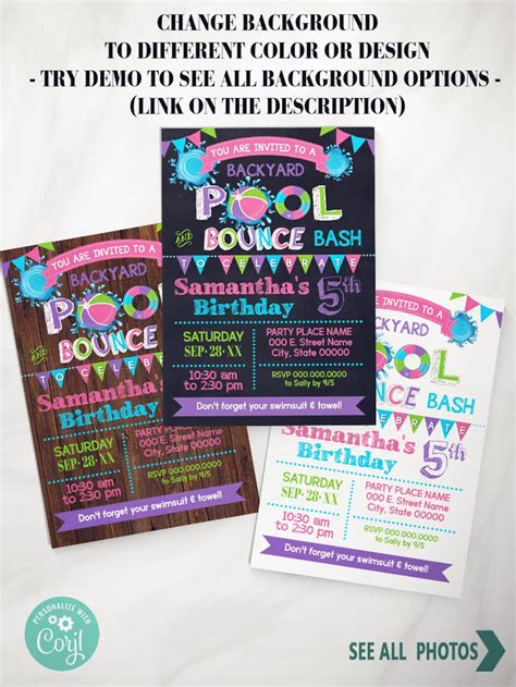 Pool And Bounce Summer Backyard Birthday Bash Invitation Etsy