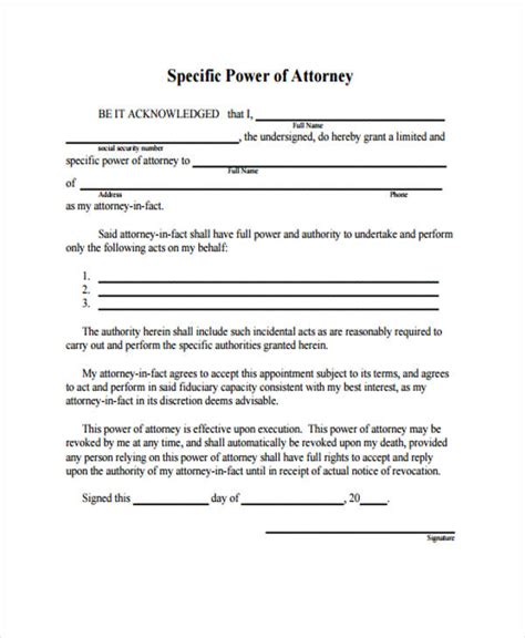 9 Printable Free Limited Power Of Attorney Forms To Print Templates