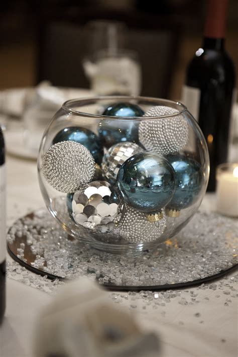 Glass Bowl With Ornaments Centerpiece With Images Holiday Centerpieces Winter Wedding