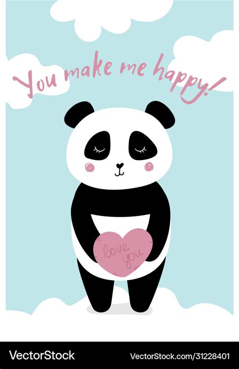 Love Card With Panda You Make Me Happy Royalty Free Vector