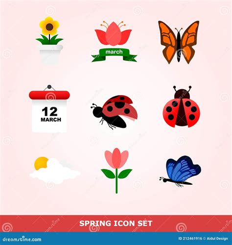 Spring Flat Icon Set Vector Ad299 Stock Vector Illustration Of March
