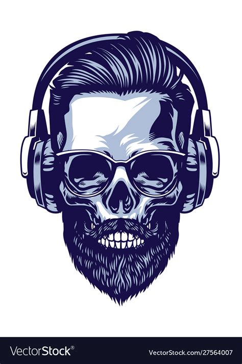 Skull Bearded Hipster Wearing Headphone Royalty Free Vector