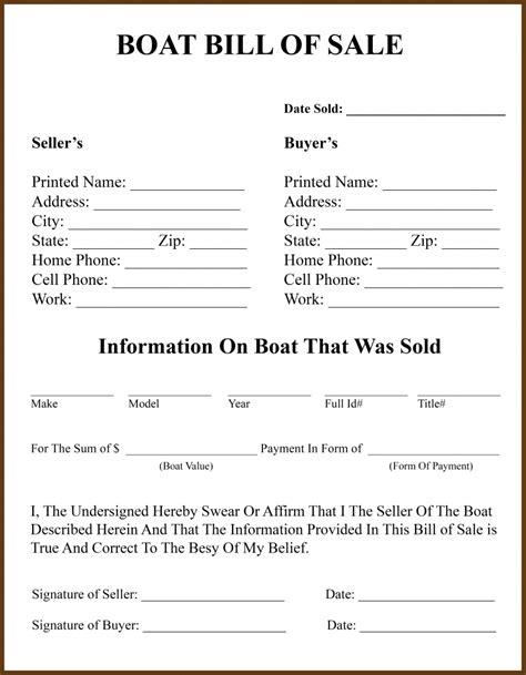 Boat Bill Of Sale Printable