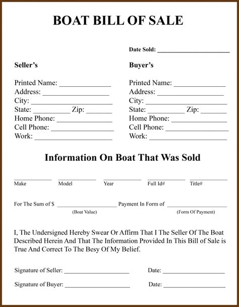 Printable Bill Of Sale Boat And Trailer