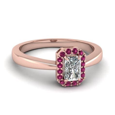 Size guide (10) a contemporary take on a classic style, this wedding band dazzles with shimmering diamonds that taper in size along the band (1/15 total carat weight). Tapered Halo Diamond Engagement Ring With Pink Sapphire In 14K Rose Gold | Fascinating Diamonds