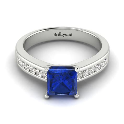 White Gold Blue Sapphire Pharos Princess Cut Ring