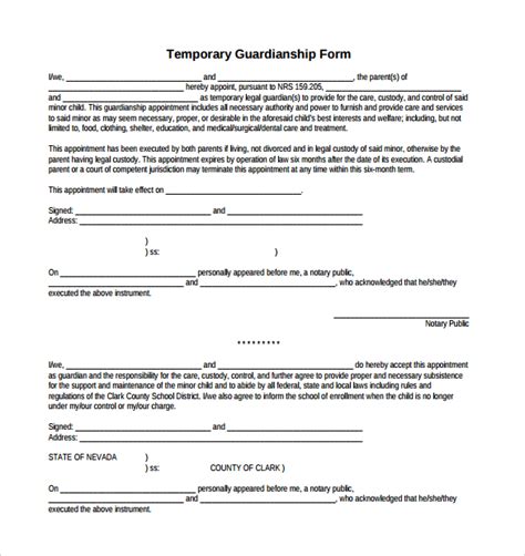 Free 8 Sample Temporary Guardianship Forms In Pdf Ms Word