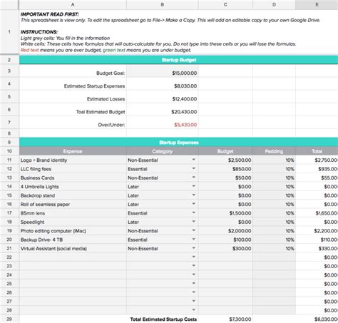 Business Start Up Expenses Template ~ Excel Templates