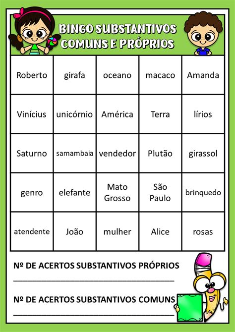 Bingo Dos Substantivos Comuns E PrÓprios Clube Das Atividades