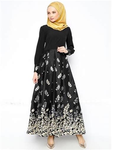 Summer Women Printing Abaya Dress Islamic And Long Sleeves Abayas Dresses Rose Appliques