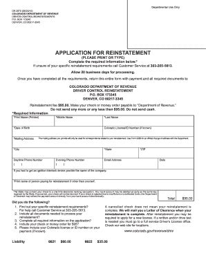 The colorado division of insurance was established by the colorado general assembly in 1879. Colorado Reinstatement Form - Fill Online, Printable, Fillable, Blank | pdfFiller