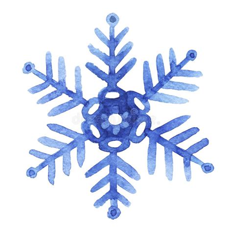 Hand Drawn Watercolor Blu Snowflake Isolated On White Background