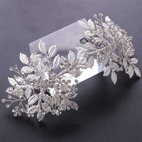 Luxury Silver Leaf Crystal Bridal Tiaras Headpiece Ethnic Handmade