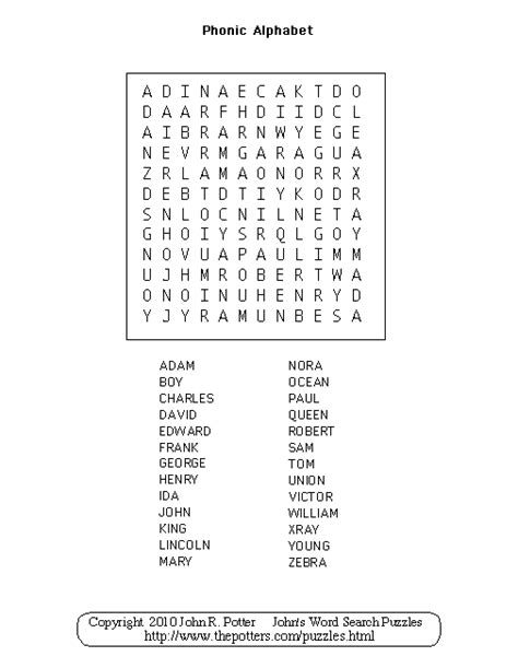 Johns Word Search Puzzles Kids Phonic Alphabet