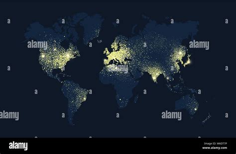 World Map Illustration Earth Planet Lights At Night Worldwide