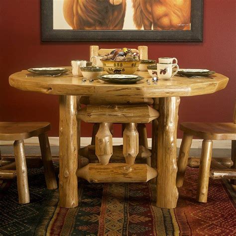 Cedar Lake Round Deluxe Log Dining Table Dining Table Rustic Dining