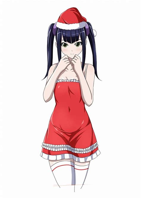 Safebooru 00s 1girl Bare Shoulders Black Hair Christmas Female Ikkitousen Long Hair Official