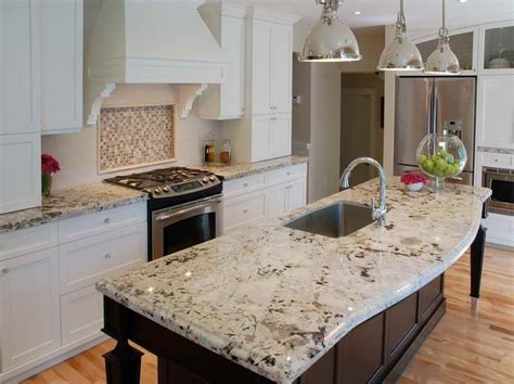 Kitchen Exclusive White Granite Countertop On The Brown Kitchen Island