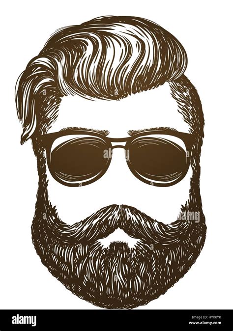 Hand Drawn Portrait Of Man With Beard Hipster Sunglasses Sketch