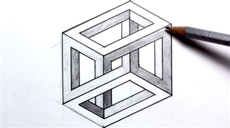 3d Illusion Drawing Easy How To Draw An Optical Illusion Escher Cube Youtube Optical
