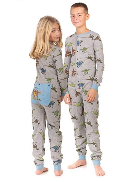 Dinosaur Union Suit Boys And Girls Onesie Pajamas T Rex On Rear Flap