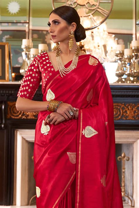 Buy Red Pure Satin Woven Silk Saree Online Like A Diva
