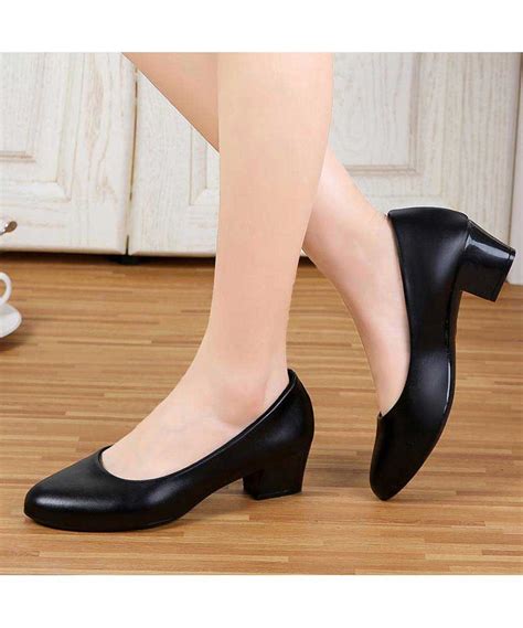 Black Slip On Low Thick Heel Dress Shoe In Plain Womens Dress Shoes