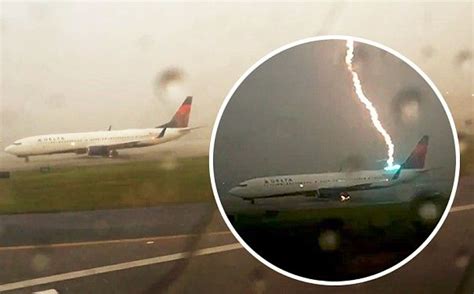 The Exact Moment A Lightning Strike Hit A Plane While On A Runway In
