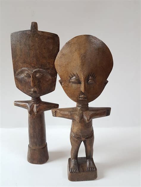 Two Hand Carved Fertility Statues Figurine Akuaba Akwaba Ashanti Ghana African Art Wood Carved