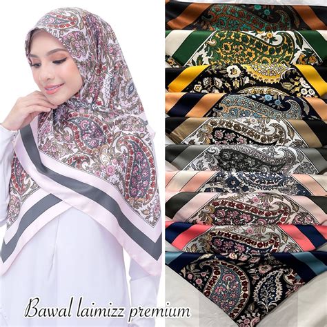 Satin Silk Tudung Bawal Lamiz Corak Square Printed Laimizz Wholesale 10 Corak Shopee Malaysia