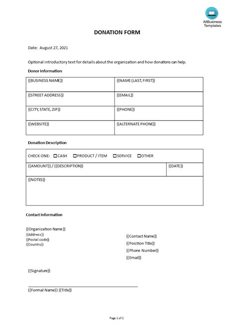 Donation Form Template Free Formats Excel Word Vrogue Co