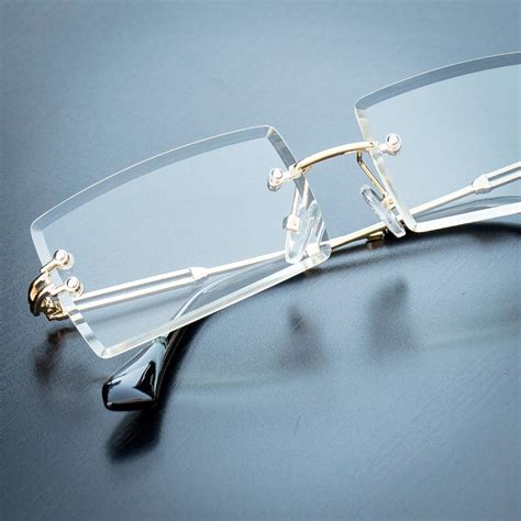 men s gold clear lens sophisticated square rimless rectangle eye glasses ebay