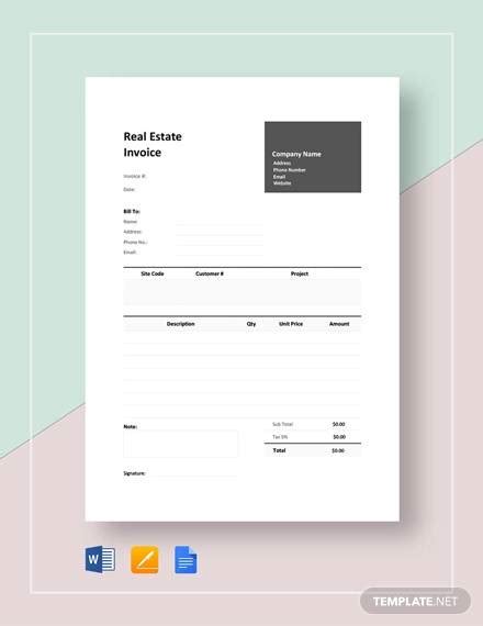 free 12 real estate invoice templates in pdf ms word excel