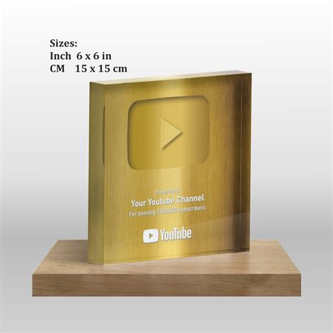 Placa De Premio De Youtube Con El Botón De Reproducción De Oro Etsy