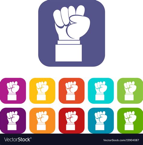 Raised Up Clenched Male Fist Icons Set Royalty Free Vector