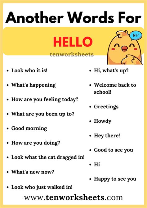 Other Ways To Say Hello In English Printable Worksheet For Kids Ten