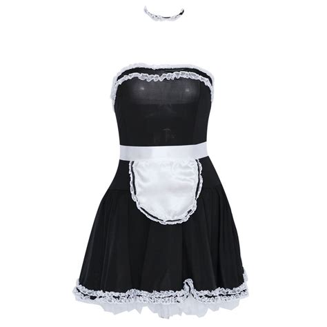 Black Cute Lace Trim Adult French Maid Cosplay Costume Dress Halloween Costume W348194