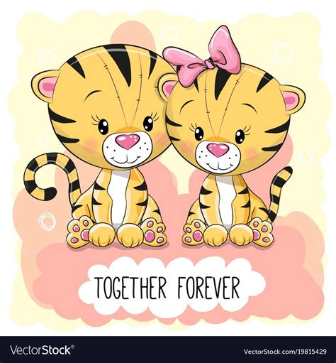 Cute Cartoon Tigers Boy And Girl Royalty Free Vector Image Dibujos De