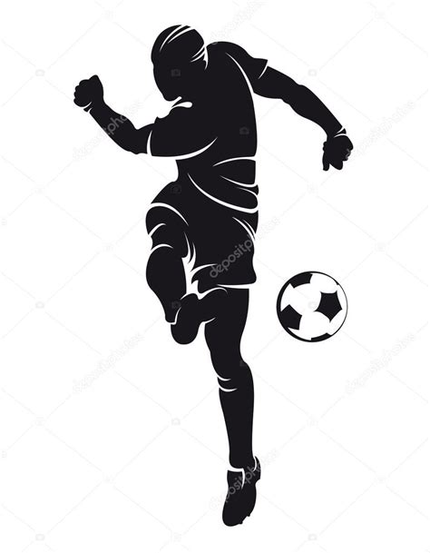 Vector Football Soccer Player Silhouette With Ball Isolated — Stock