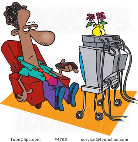 Cartoon Black Business Man Watching Tv 4763 By Ron Leishman