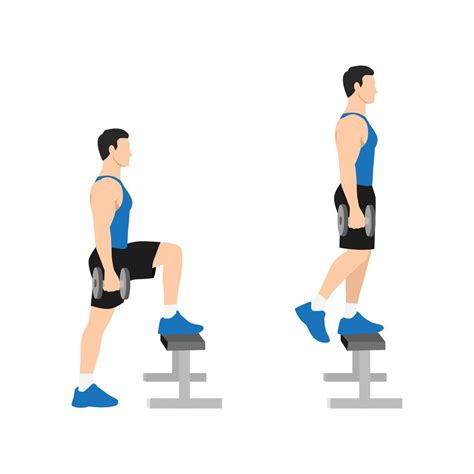 Man Doing Dumbbell Step Ups Exercise Flat Vector Illustration Isolated