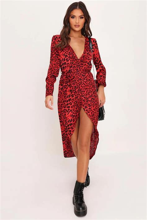 Red Leopard Print Wrap Front Midi Dress Wrap Dress I Saw It First