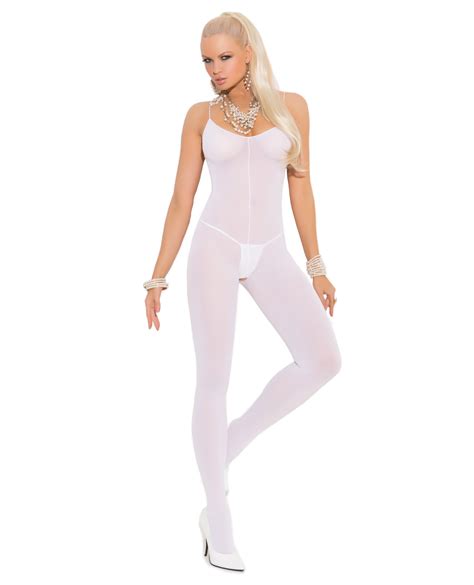 Opaque Bodystocking Open Crotch White