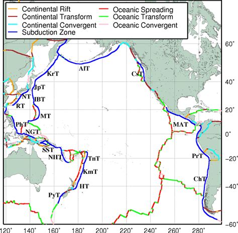 Map Of Major Plate Boundaries In The Pacific Ocean With Subduction