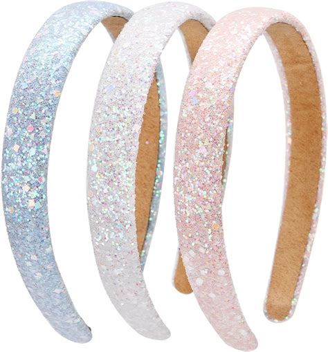 Loneedy 3 Pack Glitter Sequins Sparkly Hard Headbands For Kids Wide
