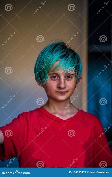 Boy With Blue Hair Stock Image Image Of Summer Expression 184705479