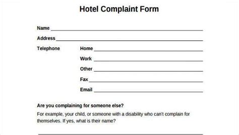 Free 7 Sample Hotel Complaint Forms In Pdf Ms Word