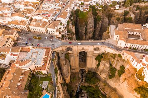 Aerial View Of El Tajo Gorge Famous Bridge In Ronda Malaga Spain