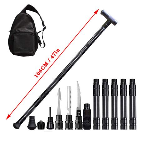 Multi Function Foldable Walking Pole Defense Trekking Stick Hiking With Shovel Ebay