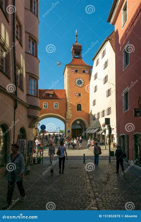 Gate And Tower Of The Stone Bridge In Regensburg Editorial Image